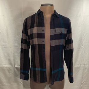 Burberry Black / Navy Color blocking / Pattern blocking flannel plaid size small